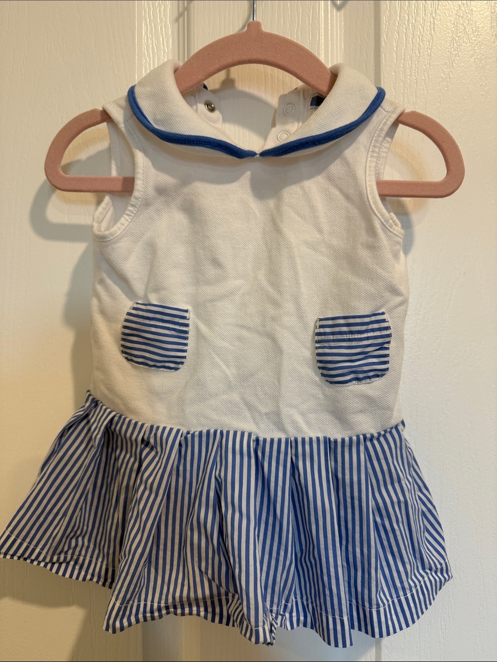 Jacadi White and Blue Striped Sailor Dress for Kids